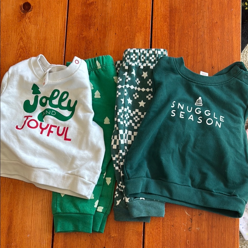 Cat & Jack Green and White Matching Sweatshirt Set